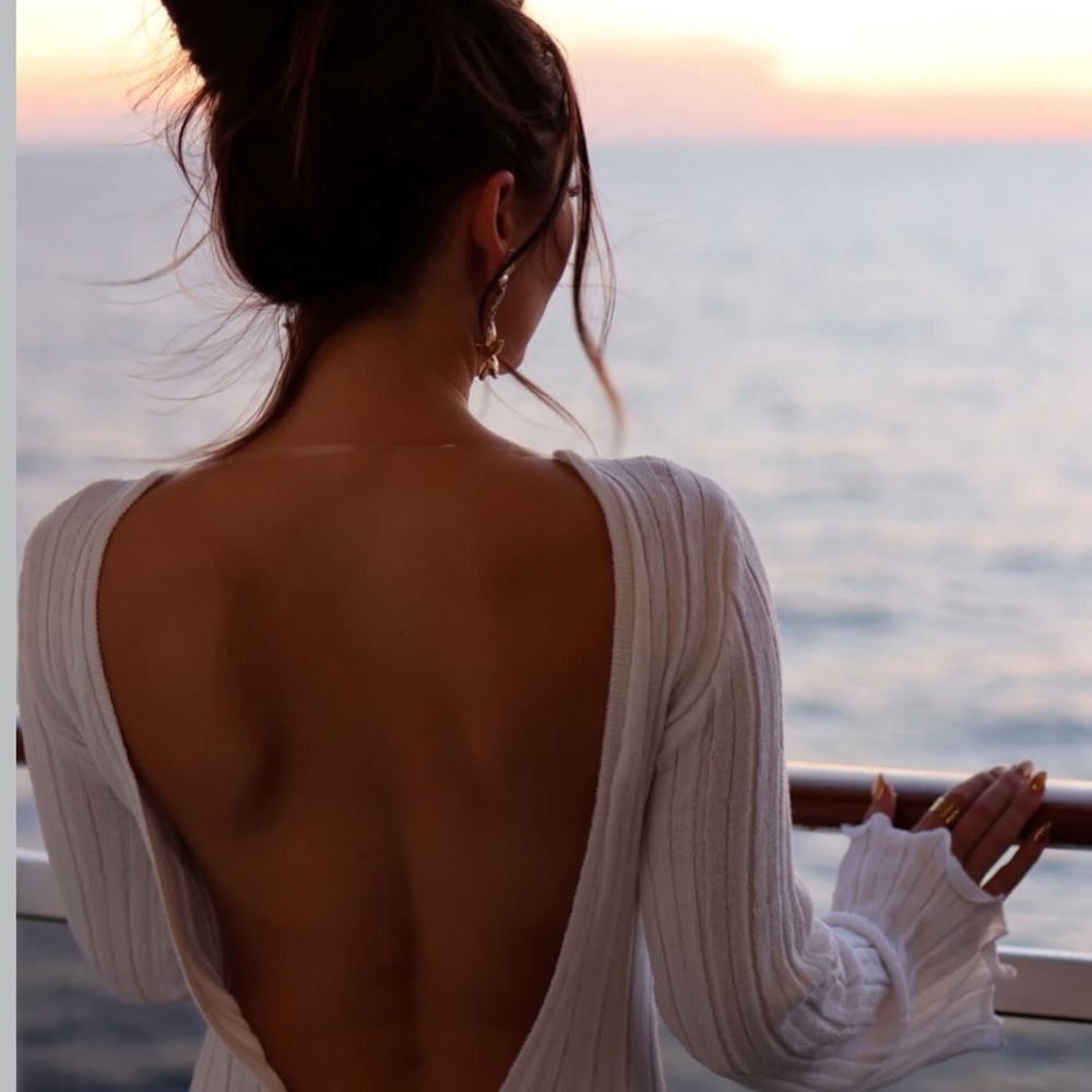 SNDYS. Chic White Ribbed Long Dress